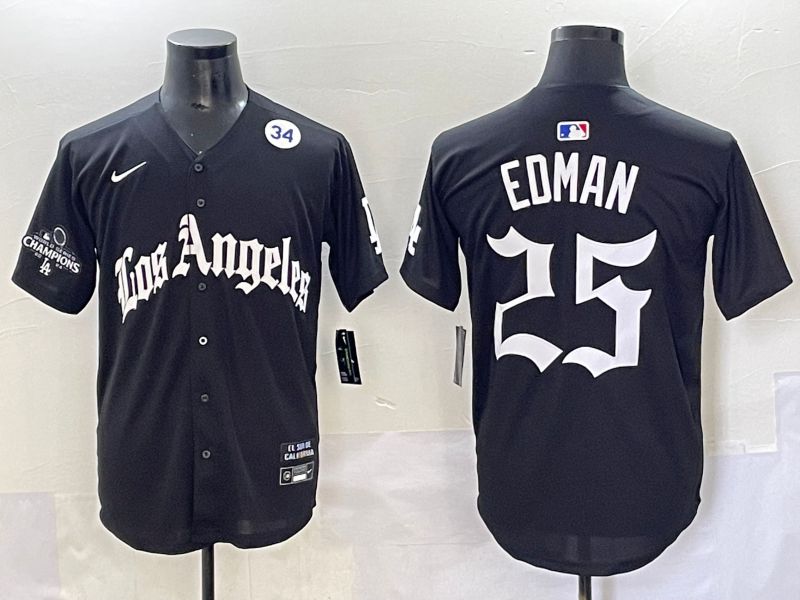 Men 2025 Los Angeles Dodgers #25 Edman Black Five generations Joint Name Nike MLB Jersey style 10